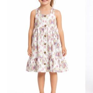 Joie Pink Butterfly Smocked Faux Button Front Sun Dress Girls 6